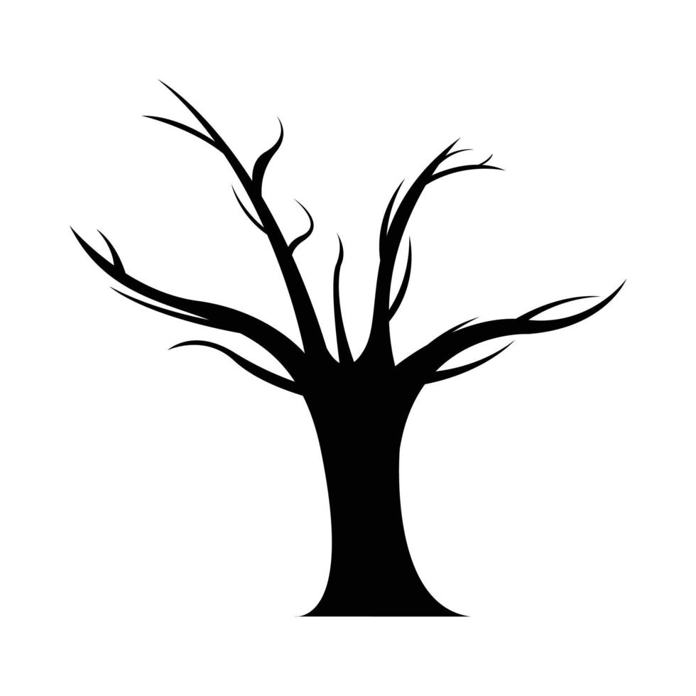 Ilustración de vector de silueta de árbol muerto de halloween sobre un fondo blanco. diseño de silueta de árbol espeluznante de halloween con color negro oscuro. diseño vectorial espeluznante para halloween.