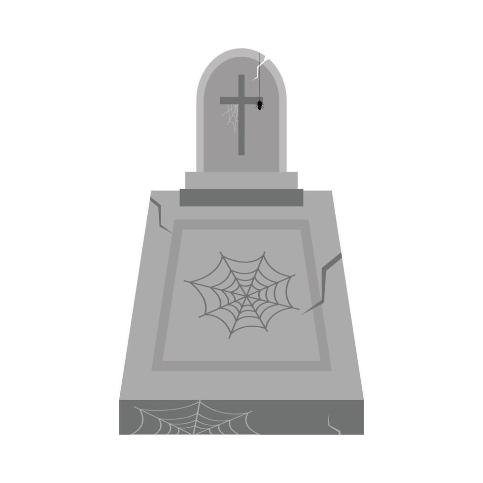 Halloween grey color gravestone design vector illustration. Grey grave design with spider web and grey color shade. Halloween party elements design with a grey scary gravestone.
