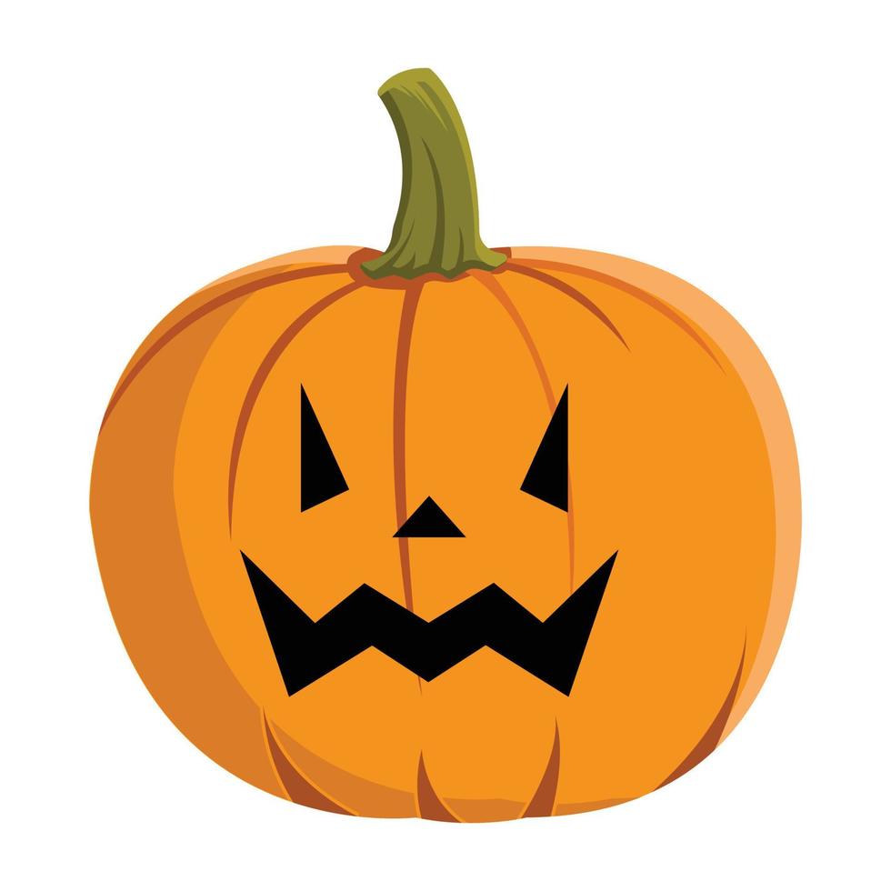 diseño de calabaza con ojos aterradores para el evento de halloween con color naranja y verde. diseño redondo de linterna de calabaza con cara sonriente sobre un fondo blanco para halloween. vector