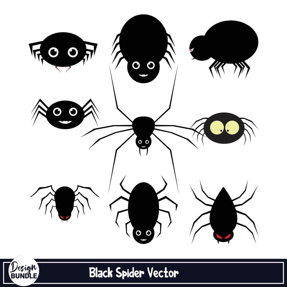 diseño de vector de araña de miedo de halloween sobre un fondo blanco. vector de araña con una cara linda y color negro. colección de arañas de halloween con diseño malvado.