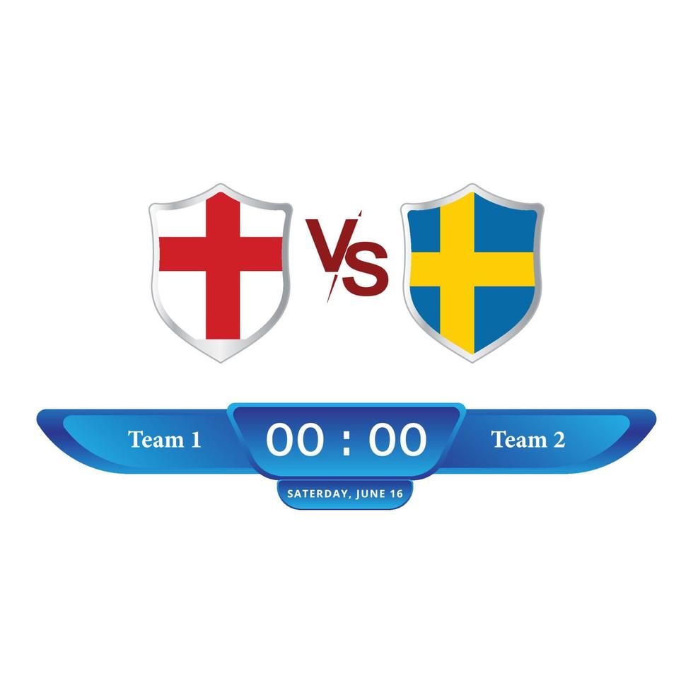 Football game scoreboard stylish collection. Soccer scoreboard with blue color shade. Sports scoreboard with the national flag. England VS Sweden matches the lower third overlay with a blue shade. vector