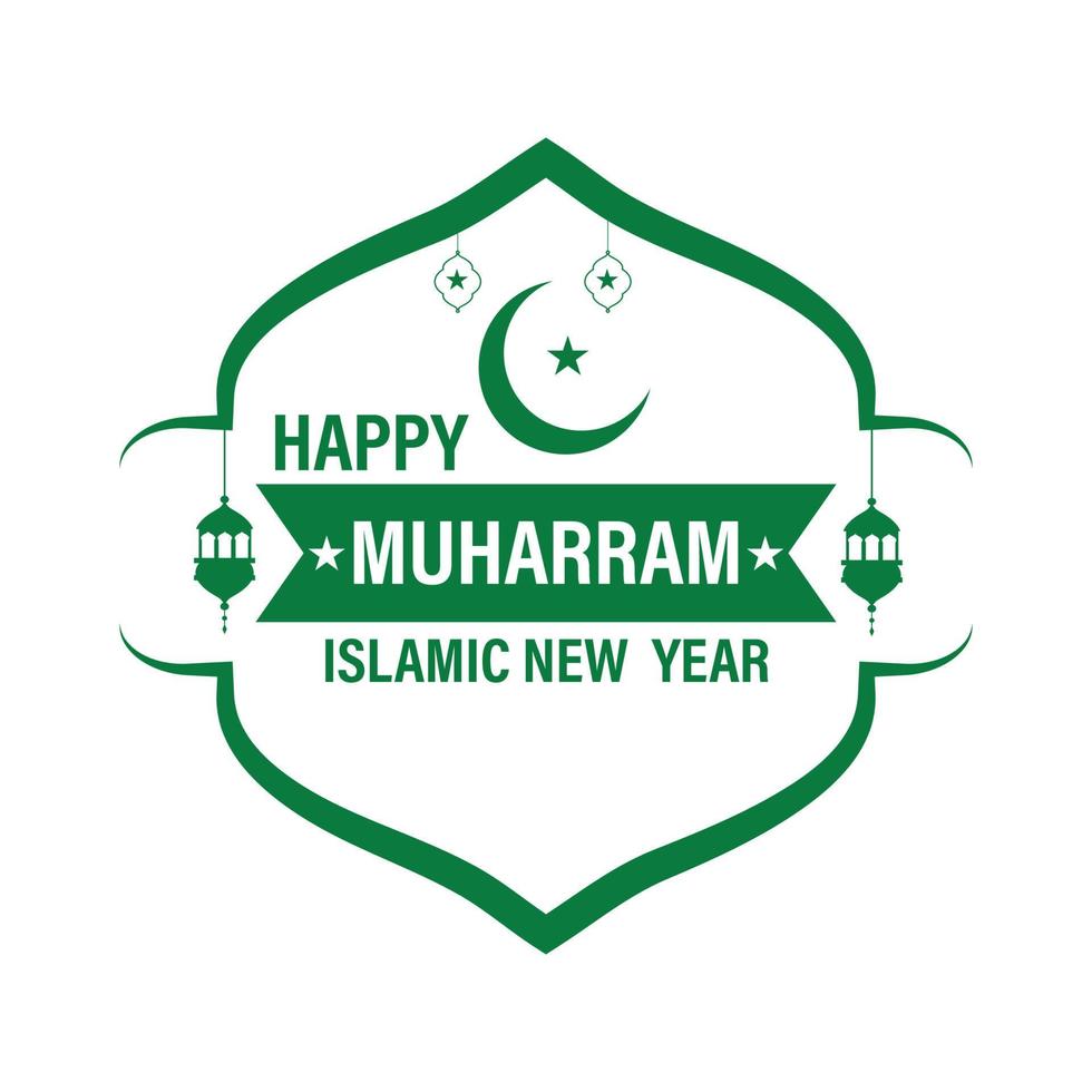 Happy Islamic new year celebration, Happy Muharram Islamic new year, vector graphic of the mosque, Stylish green font design. Commemorating happy Muharram day.