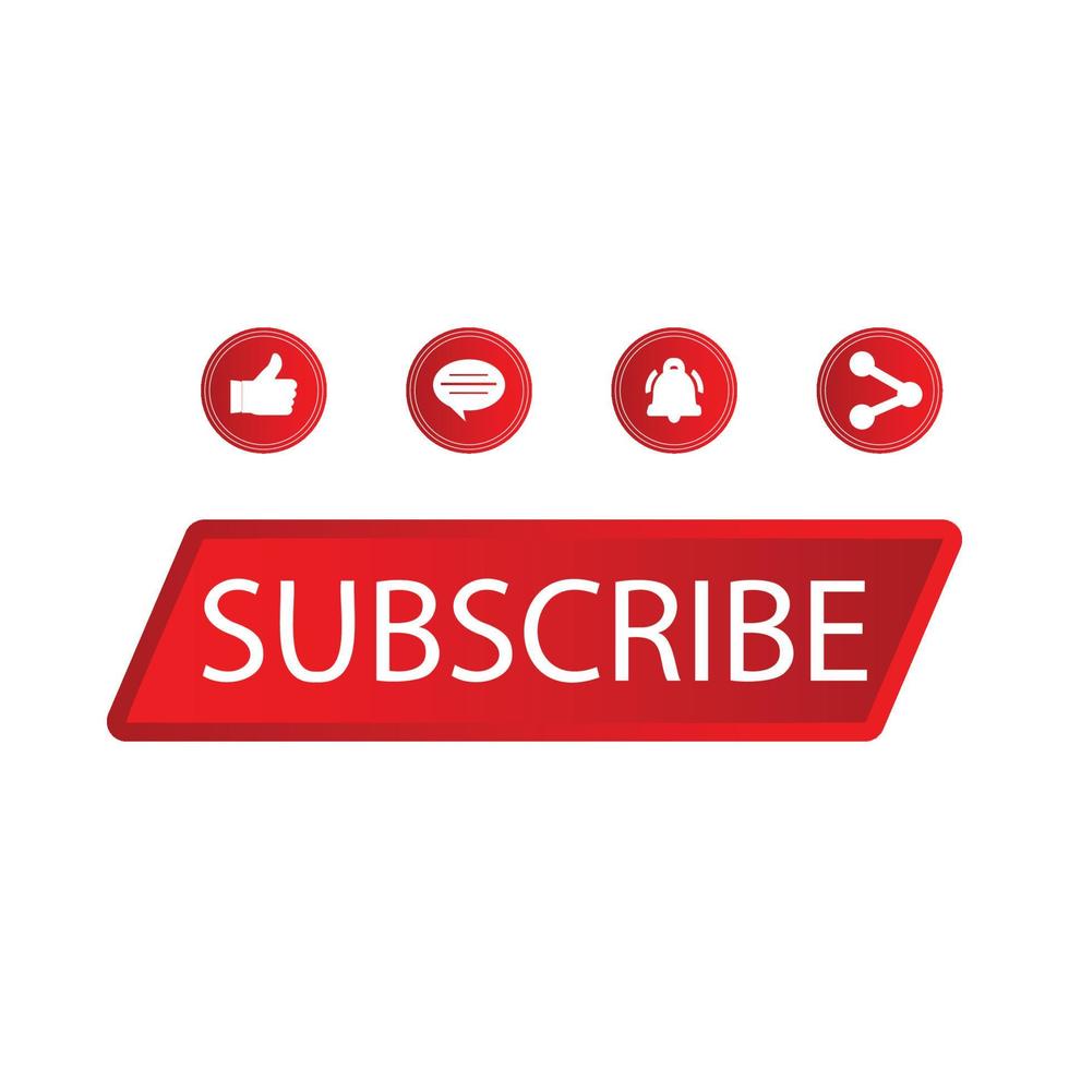 Subscribe button with metallic color design. Button collection for social media with red color. Like, comment, subscribe, share, and notification button vector illustration.