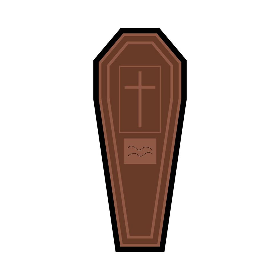 Halloween scary coffin vector design on a white background. Halloween coffin design with wood color shade and Christian cross. Coffin vector illustration for upcoming Halloween event.