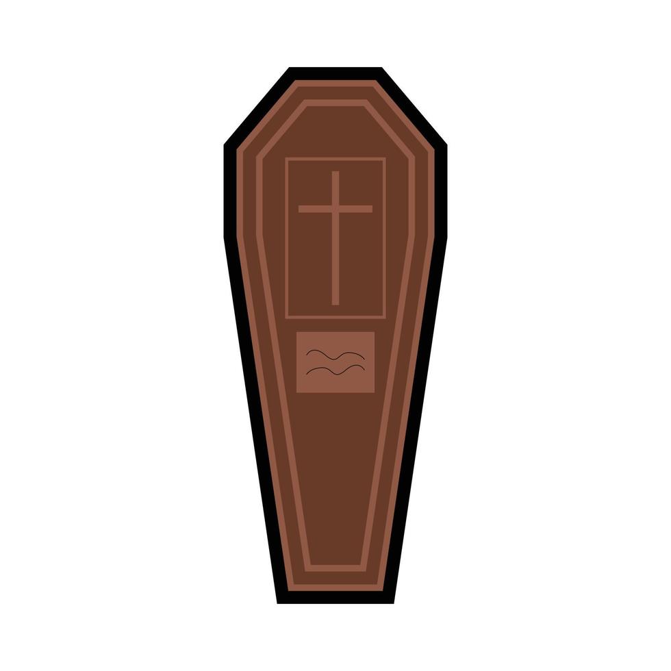 Halloween scary coffin vector design on a white background. Halloween coffin design with wood color shade and Christian cross. Coffin vector illustration for upcoming Halloween event.