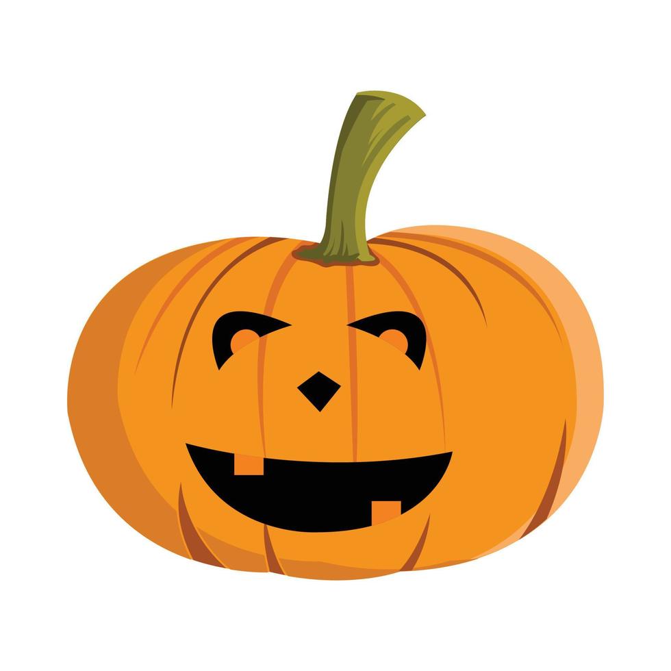 diseño de linterna de calabaza de halloween con una linda cara sonriente sobre un fondo blanco. diseño de calabaza para evento de halloween con color naranja y verde. diseño de elementos de halloween con calabaza. vector