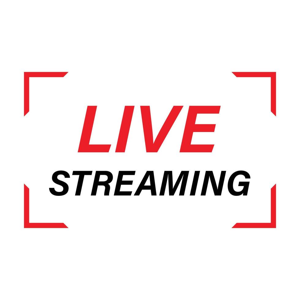 Live streaming icon design for the broadcast system. Live streaming icon with red and black color. Live streaming vector design with font effect. Red and black metallic color design.