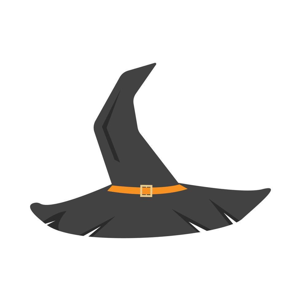 Ilustración de vector de sombrero de bruja de halloween sobre un fondo blanco. diseño de sombrero de bruja espeluznante de Halloween con un cinturón dorado. diseño vectorial para evento de halloween con sombrero de bruja.