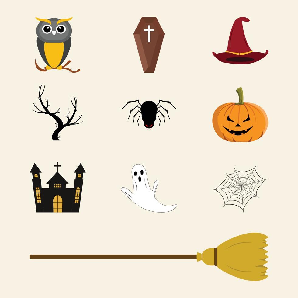 elemento de halloween con diseño en forma de mal. colección de diseño de vectores de elementos de Halloween. colección de diseño de vector de elementos de fiesta de miedo de halloween sobre un fondo blanquecino.