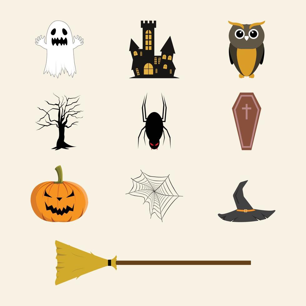 elemento de halloween con diseño en forma de mal. colección de diseño de vectores de Halloween. colección de diseño de vector de elementos de fiesta de miedo de halloween sobre un fondo blanquecino.