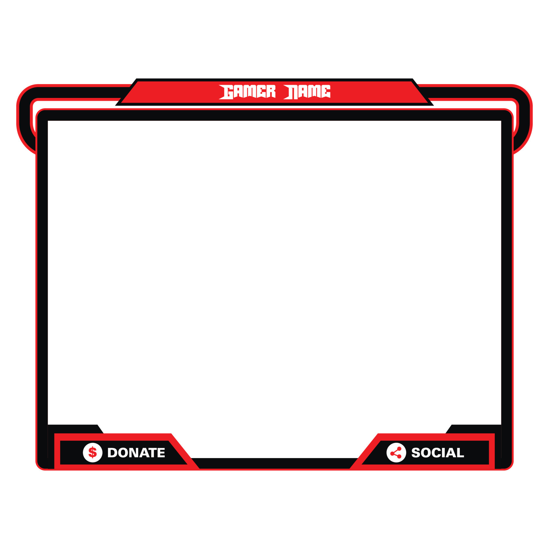 Gaming frame overlay for the live streamer. Digital style gamer overlay for  live streamers. Red color stylish live gaming overlay frame with black  shade. Live stream overlay for online gamers. 8878608 PNG