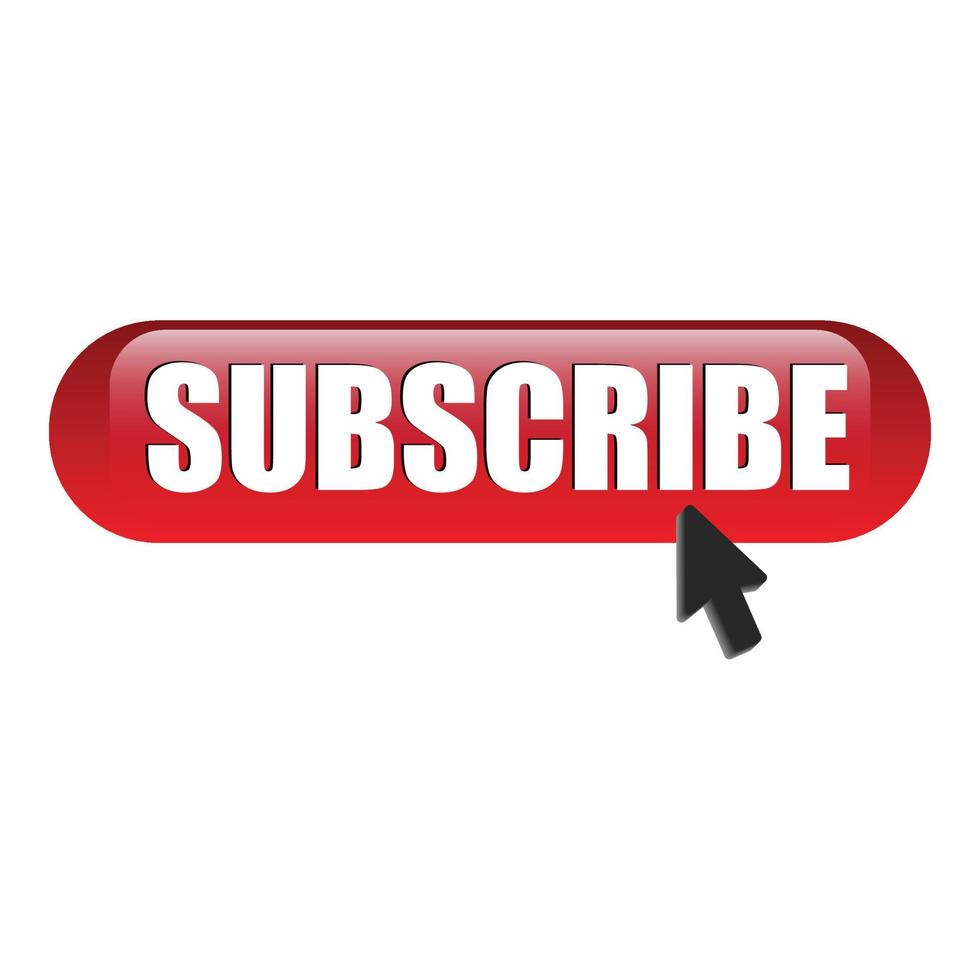 Subscribe button with black cursor arrow and text effect on a white background. Red subscribe button vector illustration for business concept and subscribes pictogram.