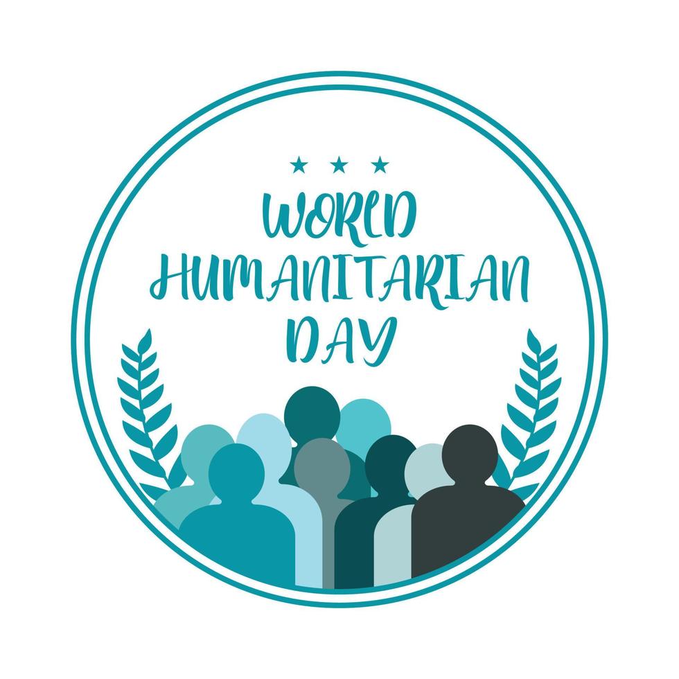 World humanitarian day illustration with leaf and star. Humanitarian day special vector with hand shape and circle. Men vector inside a blue round shape. Creative design element.