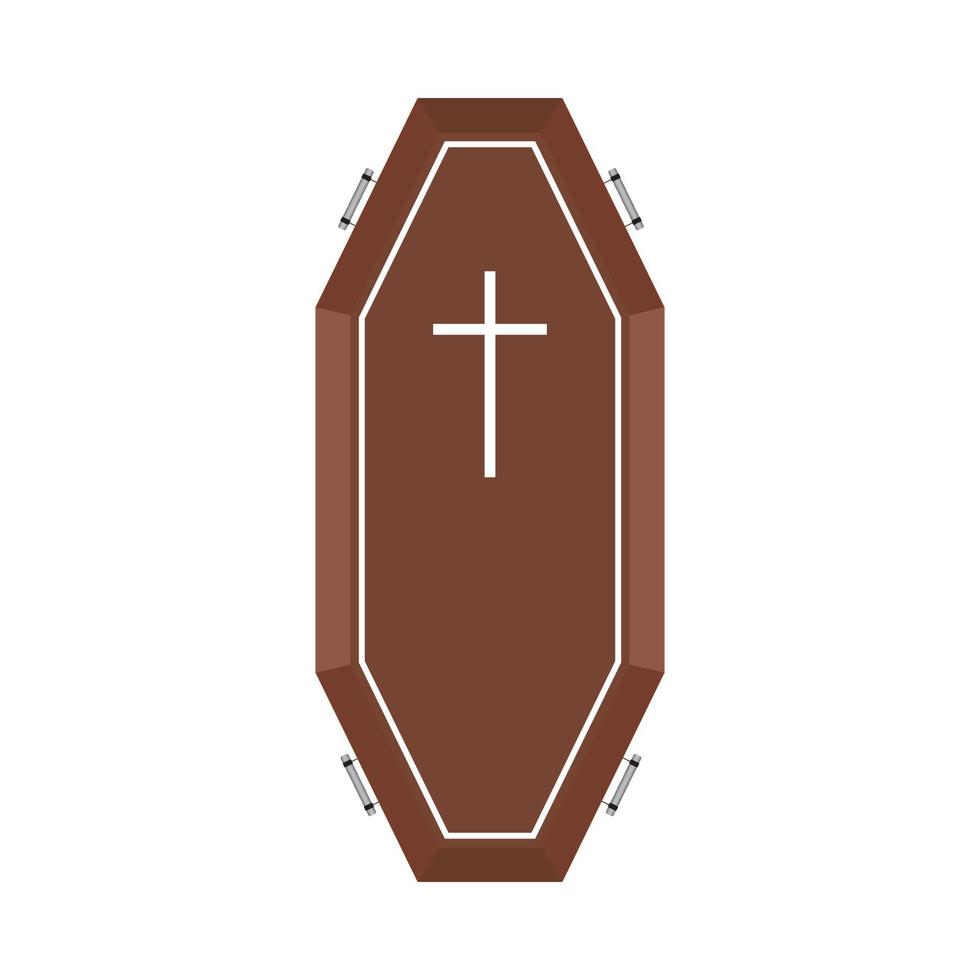 Halloween scary coffin vector design on a white background. Halloween coffin design with wood color shade and Christian cross. Wood color coffin vector illustration for upcoming Halloween event.