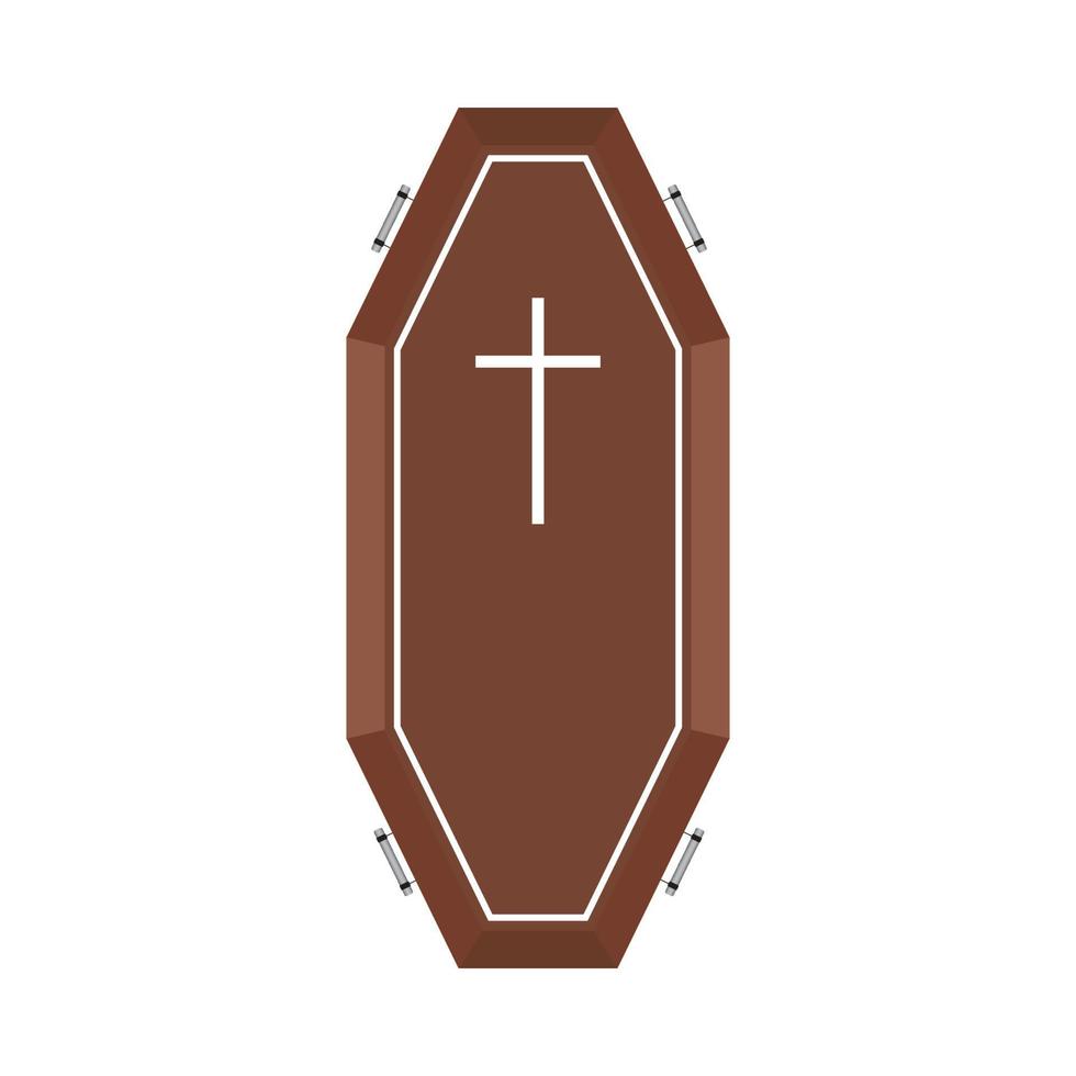 Halloween scary coffin vector design on a white background. Halloween coffin design with wood color shade and Christian cross. Wood color coffin vector illustration for upcoming Halloween event.