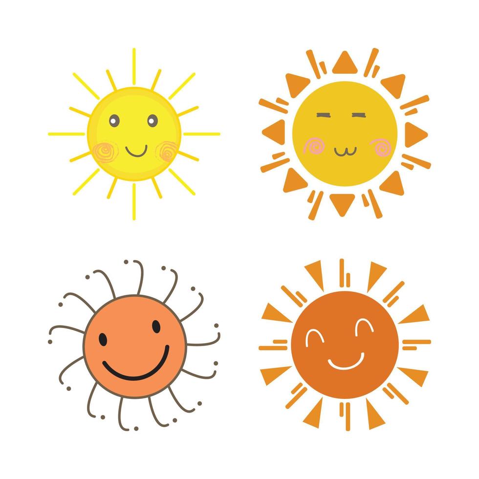 Pegatina de sol con forma redonda y color amarillo y rojo. sol con una cara sonriente y gafas de sol frescas. rayos solares que salen del diseño del vector solar. colección de pegatinas de medios sociales de vector de sol.