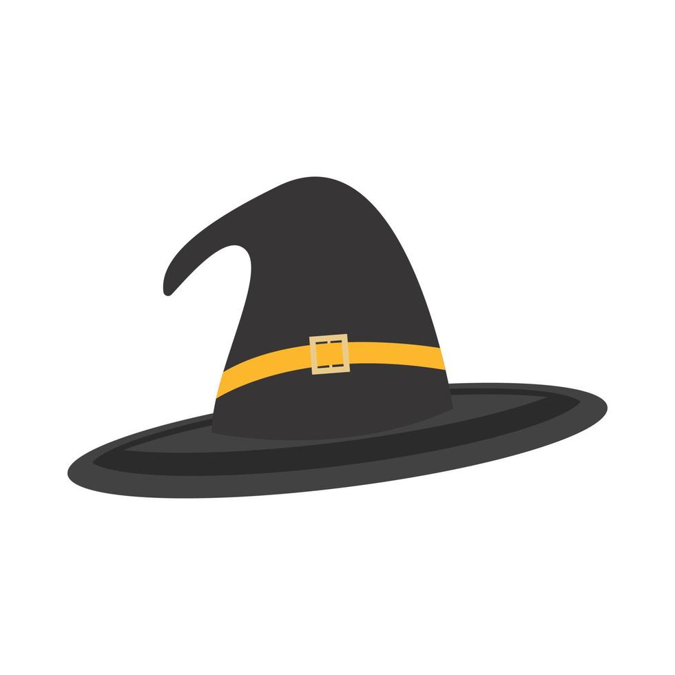 Ilustración de vector de diseño de sombrero de bruja negra de Halloween. diseño de sombrero negro con sombra de color negro y dorado. diseño de elementos de eventos de halloween con un sombrero negro.