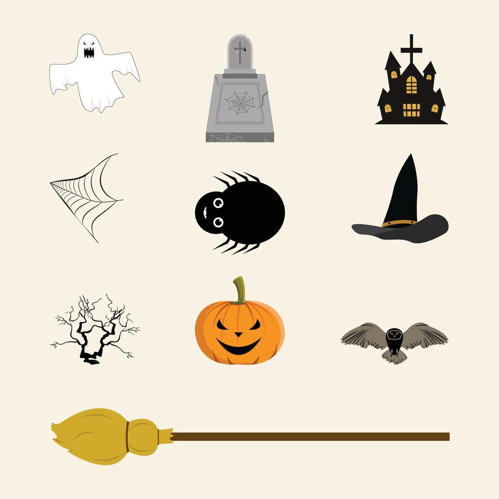 Halloween scary party element vector design on an off-white background. Halloween element with multiple colors and scary evil design. Halloween spooky element design collection.