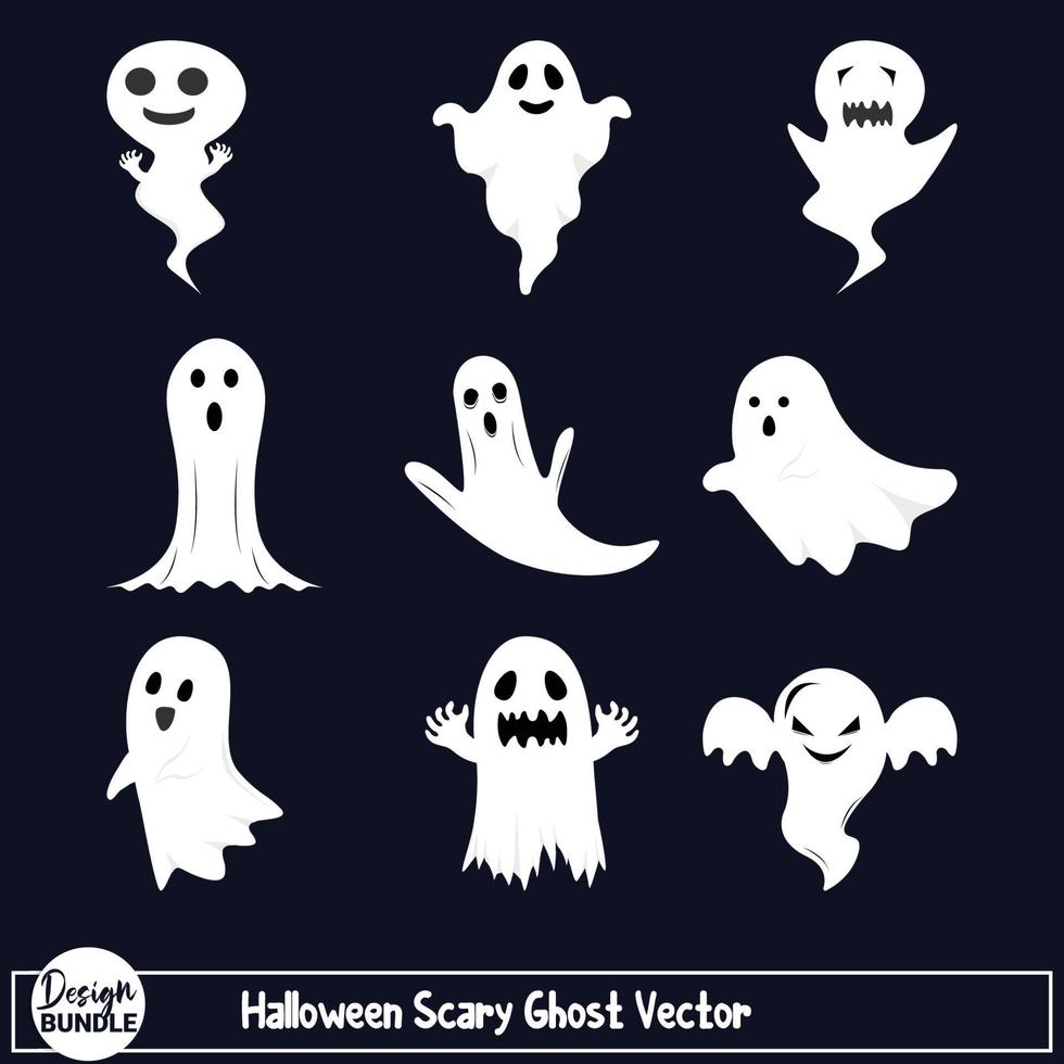 diseño fantasma espeluznante con color blanco y sombra negra. colección de diseño de fantasmas espeluznantes de Halloween. diseño de vector de fantasma de miedo de halloween sobre un fondo blanco.