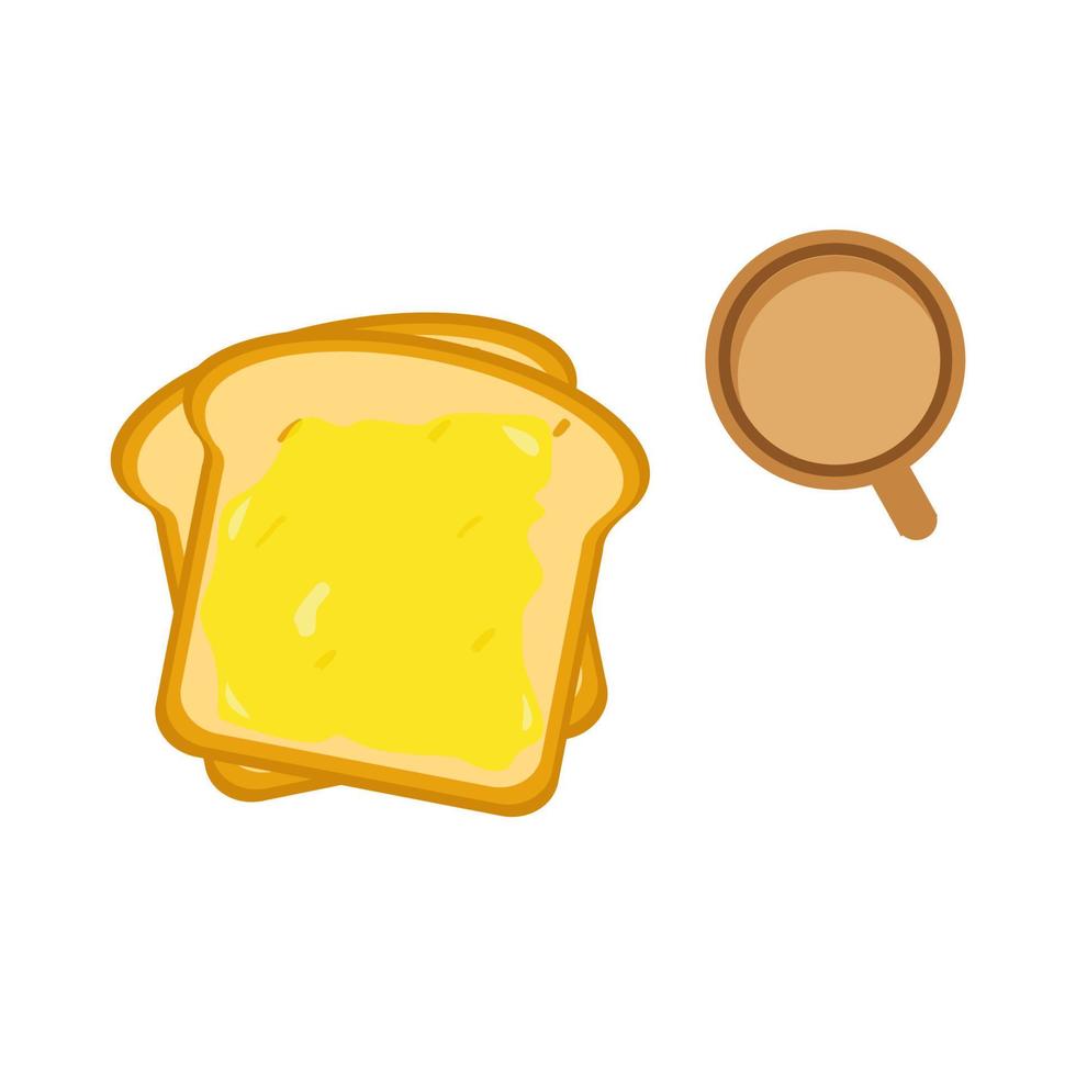 vector illustration of white bread with pineapple jam, and a cup of coffee, for breakfast