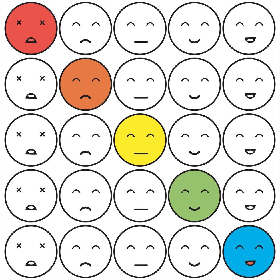 Vector smiley faces for rating or review feedback rate ranking bar bundle set