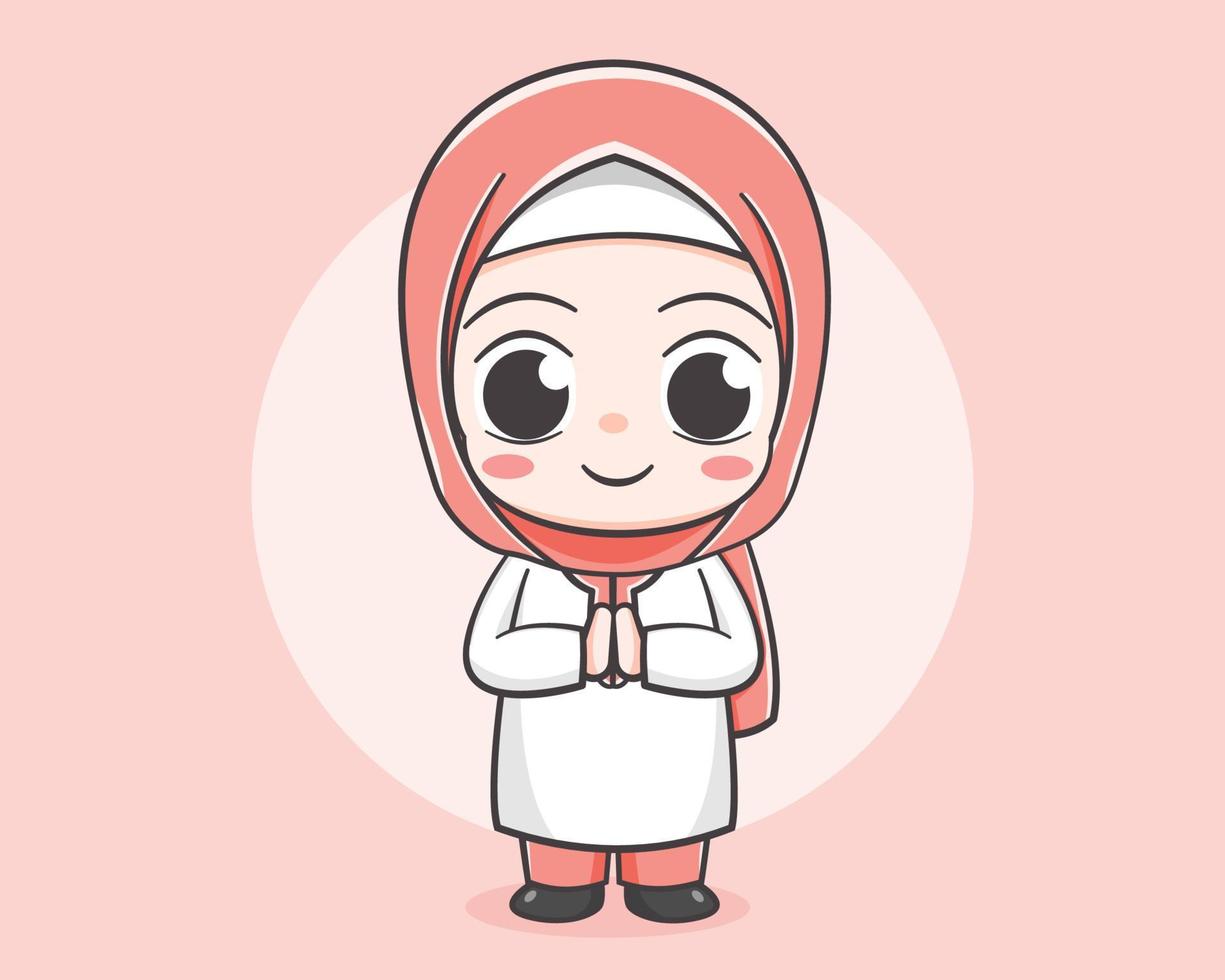 cute muslim girl cartoon character vector