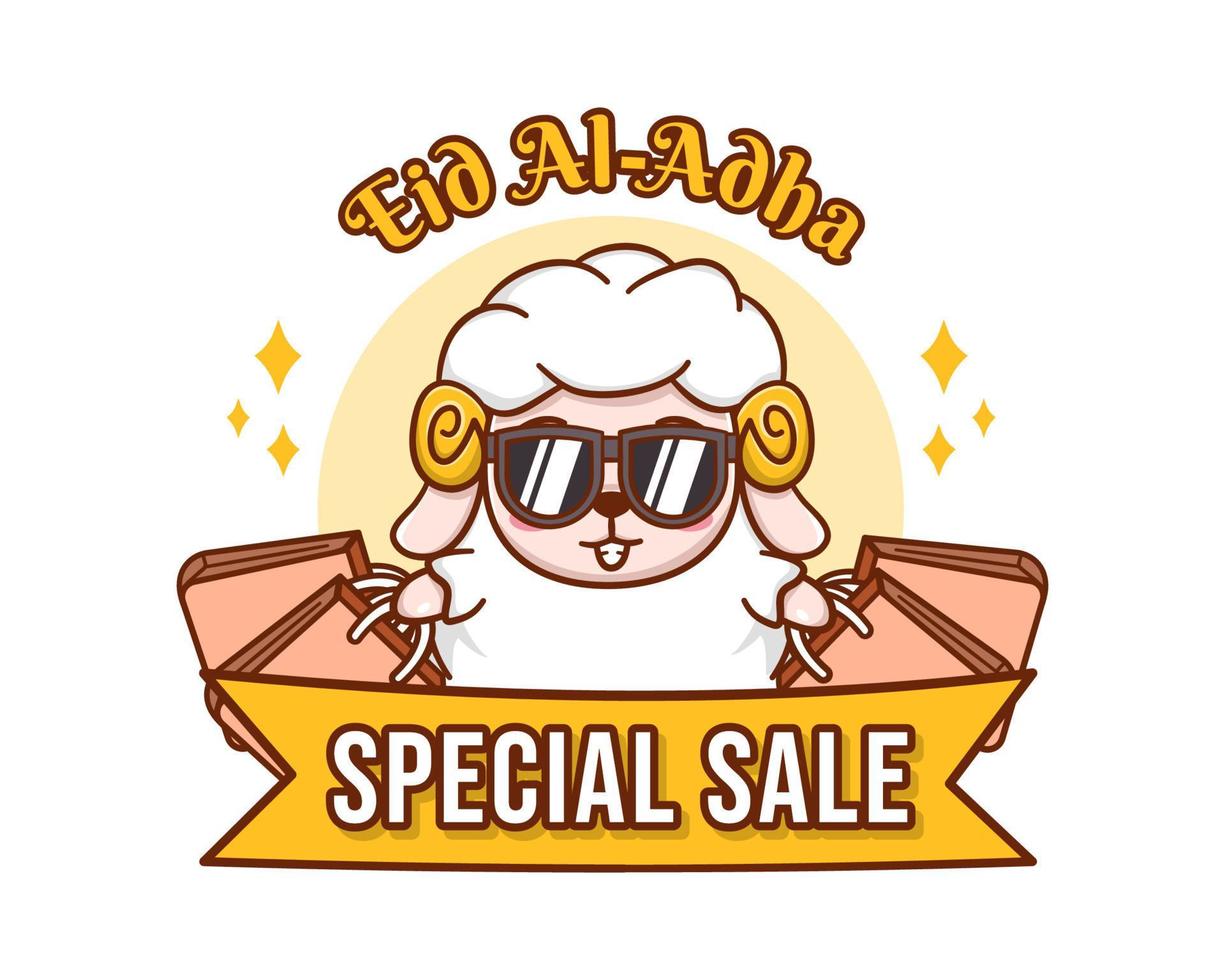 Eid al adha sale with cute sheep cartoon illustration vector