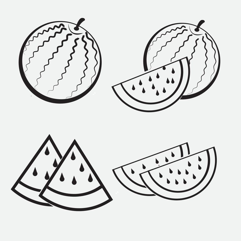 vector black and white watermelon from whole to small pieces