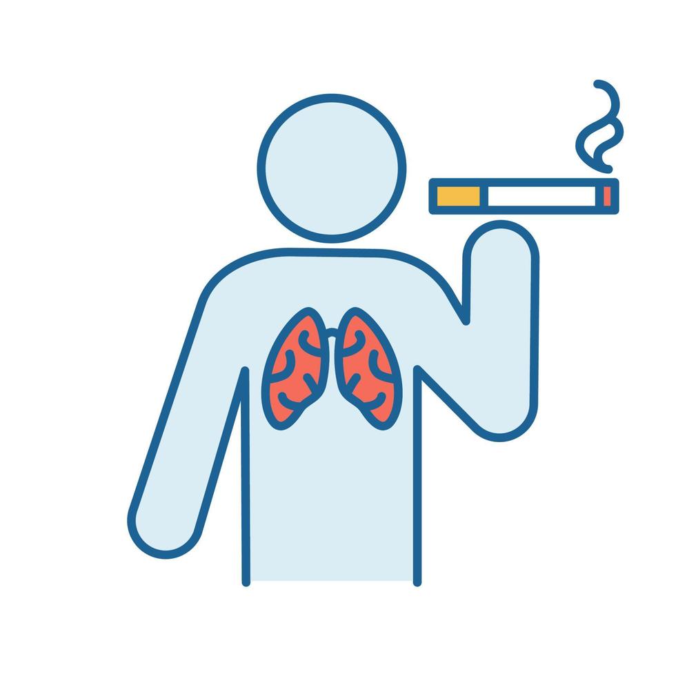 icono de color de fumar. cáncer de pulmón mal hábito y estilo de vida poco saludable. riesgos de fumar tabaco. ilustración vectorial aislada vector