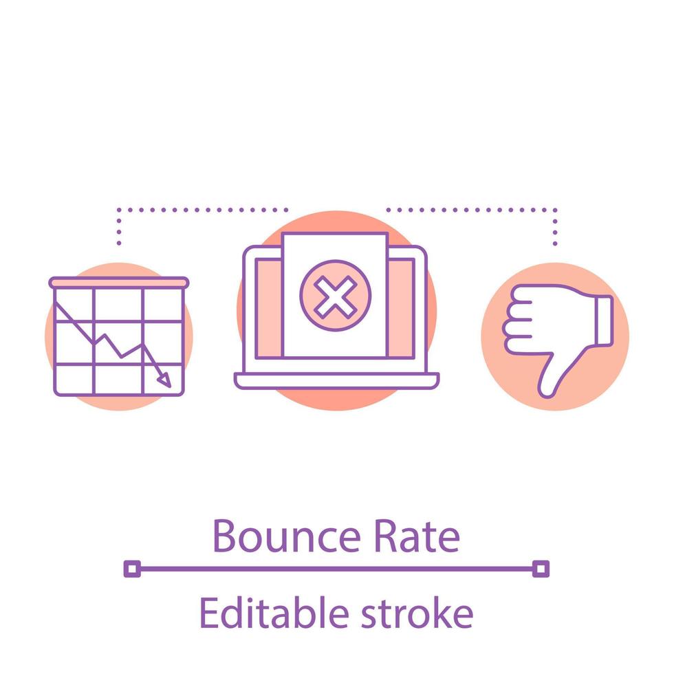 Bounce rate decreasing concept icon. SMM statistics, metrics. Audience growth rate. Sales conversion idea thin line illustration. Vector isolated outline drawing. Editable stroke