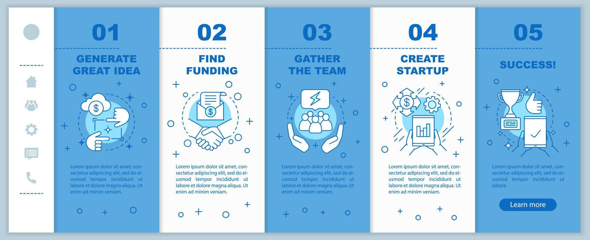 Startup business onboarding mobile app page screen vector template. Find funding, gather the team walkthrough website steps with linear illustrations. UX, UI, GUI smartphone interface concept