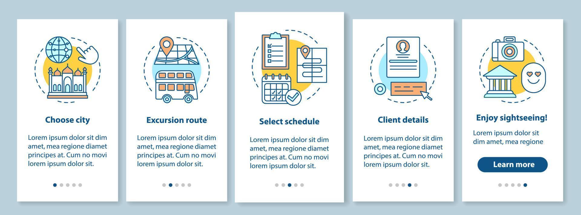 diseño de plantilla de folleto de excursión. ruta de la ciudad. turismo, turismo. folleto, diseño de impresión de folletos con ilustraciones lineales. diseños de páginas vectoriales para revistas, informes anuales, carteles publicitarios vector