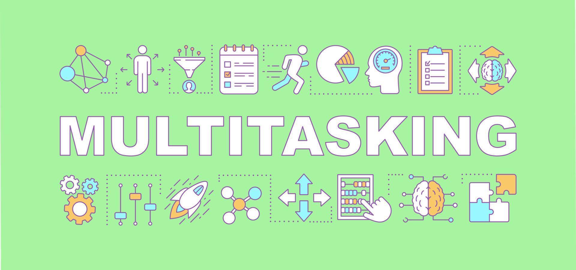 Multitasking word concepts banner. HR soft skills. Critical and analytical thinking. Isolated lettering typography idea with linear icons. Professional qualities. Vector outline illustration