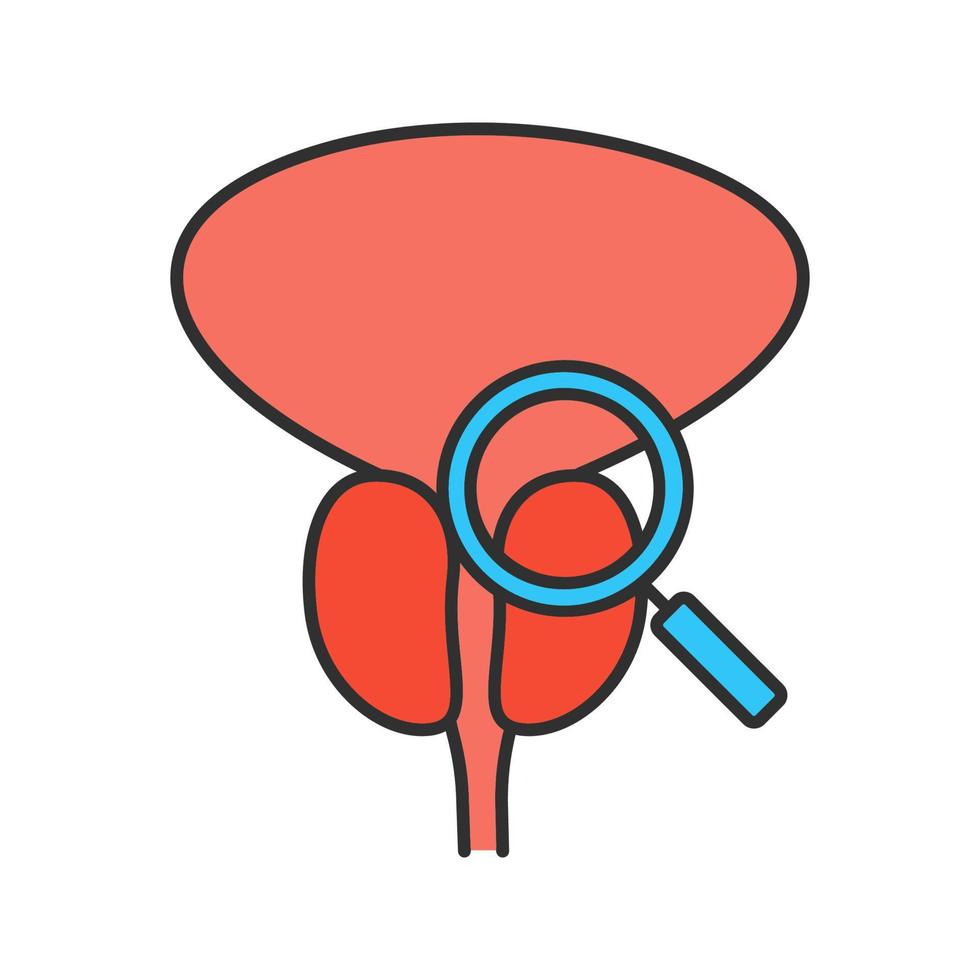 Prostate exam, check color icon. Digital rectal examination. Prostate cancer diagnosis and tests. Male reproductive system screening. Isolated vector illustration