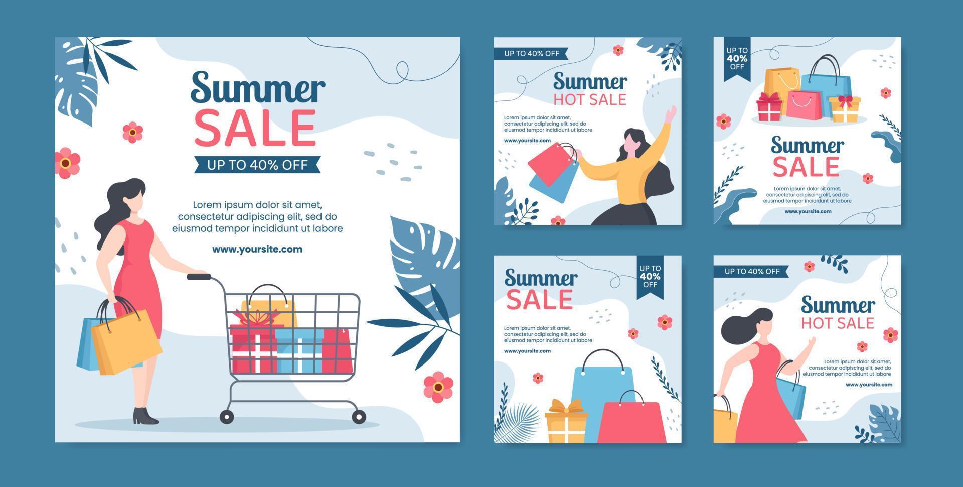 Summer Sale Post Template Social Media Flat Cartoon Vector Background Illustration