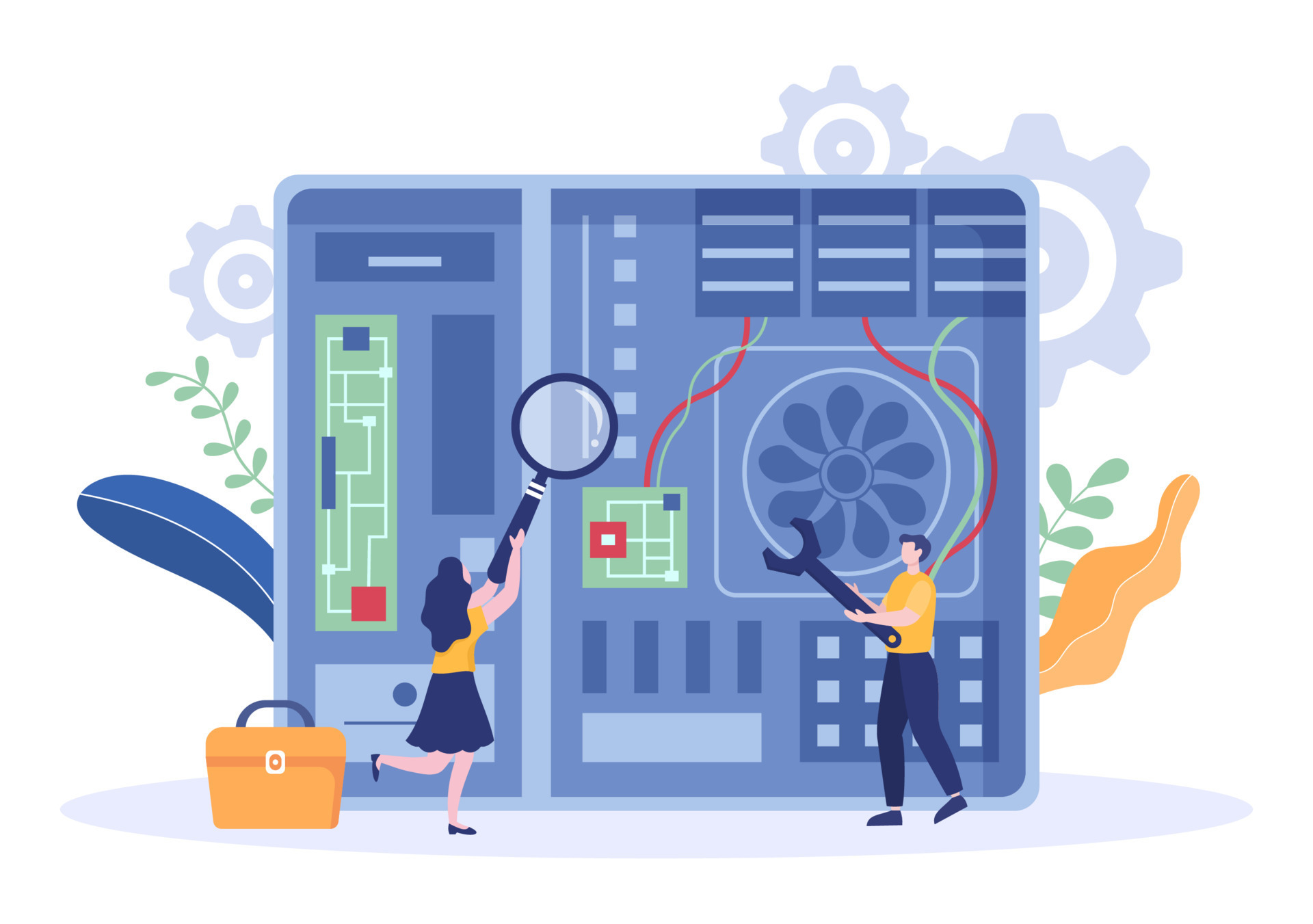 Computer Repair or Service Flat Cartoon Illustration with Tools ...