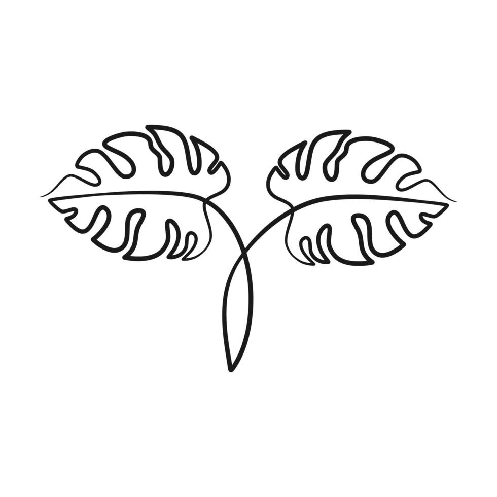 Monstera leaf continuous one line art drawing vector