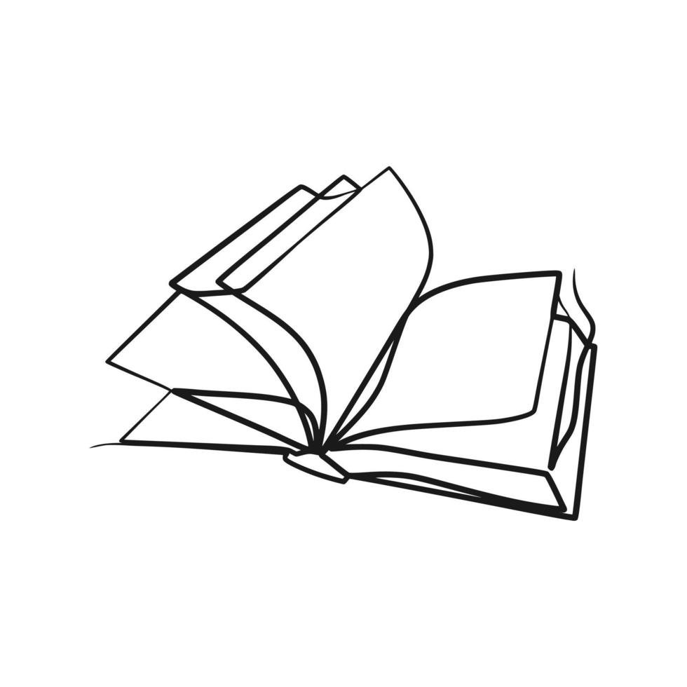 Continuous one line art drawing open book with flying pages vector