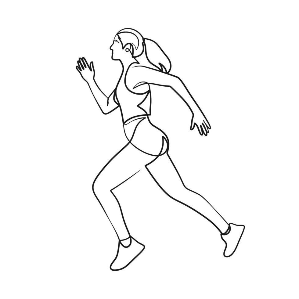 Continuous one line art drawing of woman running vector