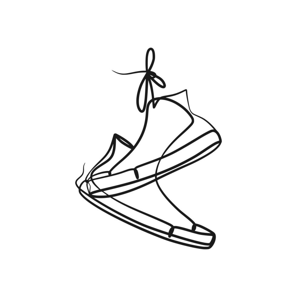 zapatillas zapatos colgando ilustración de arte de línea continua vector