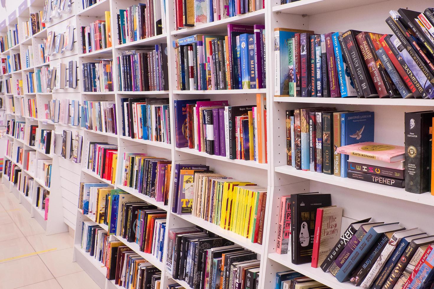 Ivanovo, Russia, February 21, 2021, The Bookshelves in a bookstore, editorial photo