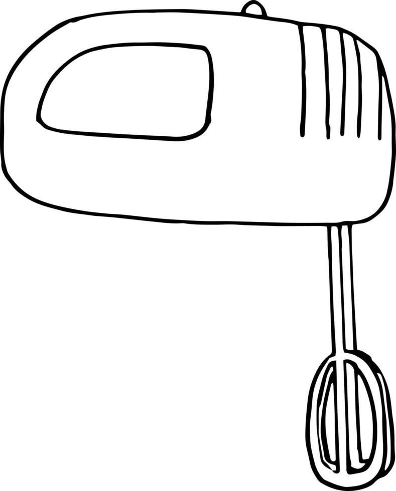 icono de mezclador, pegatina. boceto estilo garabato dibujado a mano. , minimalismo, monocromo. cocina, herramienta preparación de alimentos mezclar masa crema vector