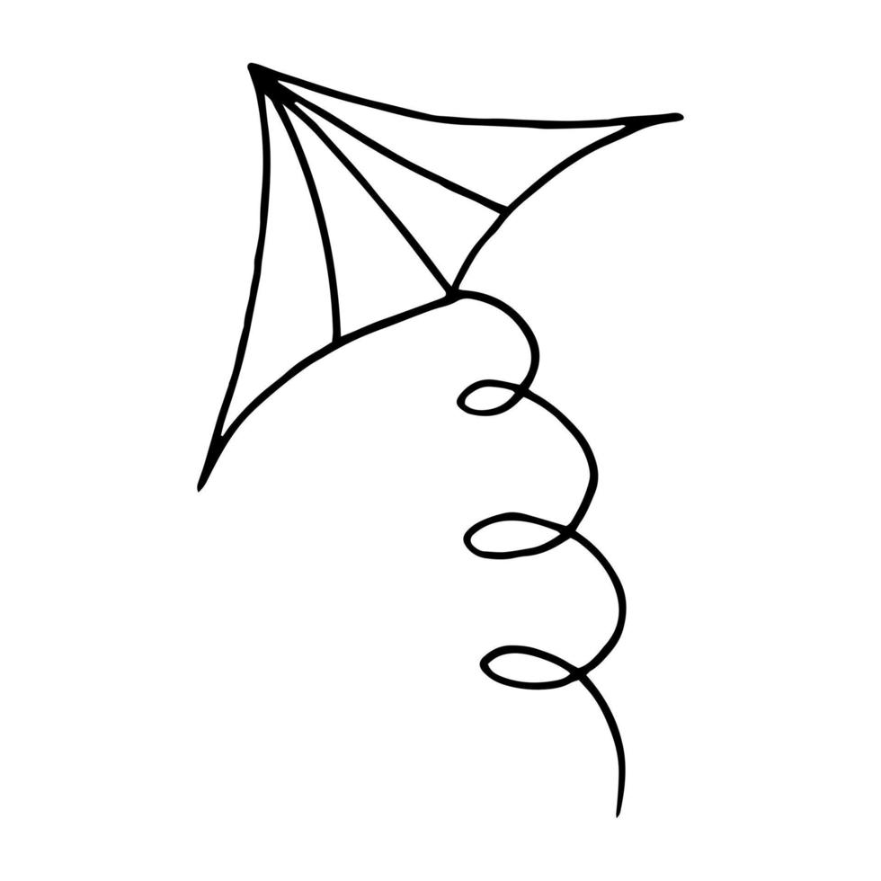 garabato dibujado a mano cometa. vector, minimalismo, escandinavo, monocromo, nórdico. icono de pegatina de cola de cinta voladora de viento de juguete vector