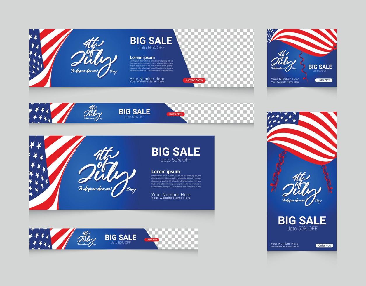 4th of July celebration banner template set vector