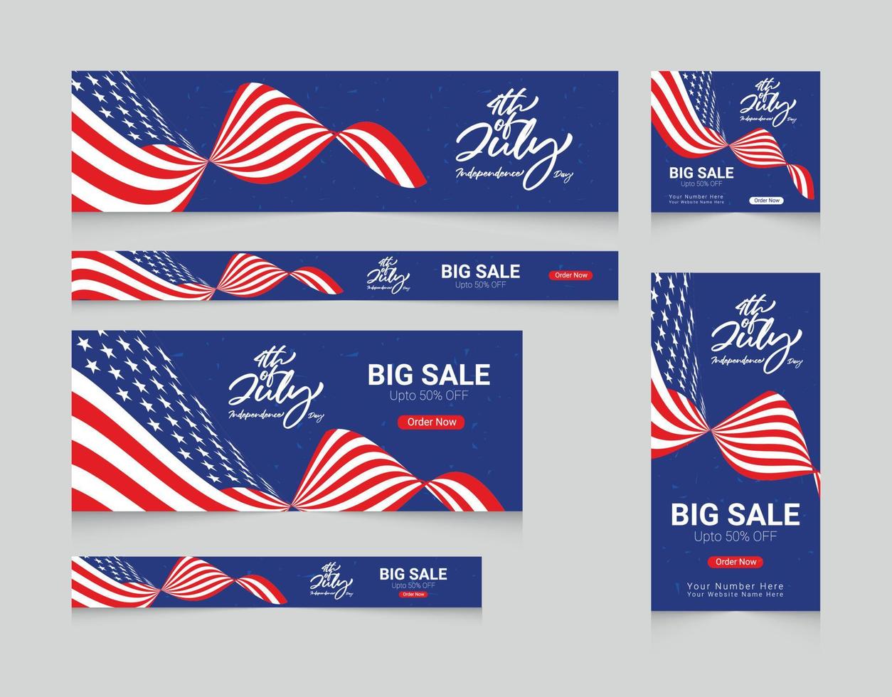 4th of July celebration web banner template set vector