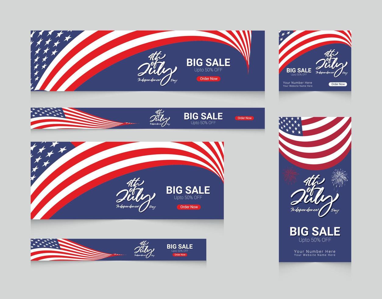 4th of July celebration web banner template set vector