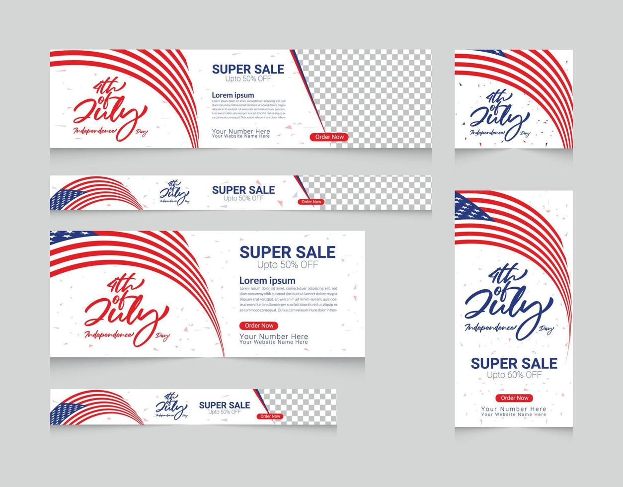 US independence day celebration web ads banner template set vector