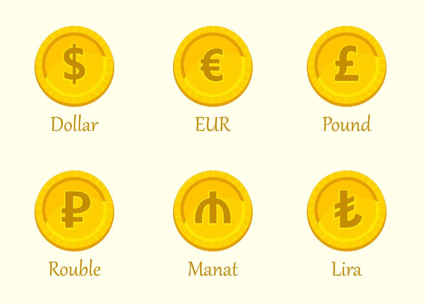 conjunto de icono de monedas de moneda vector