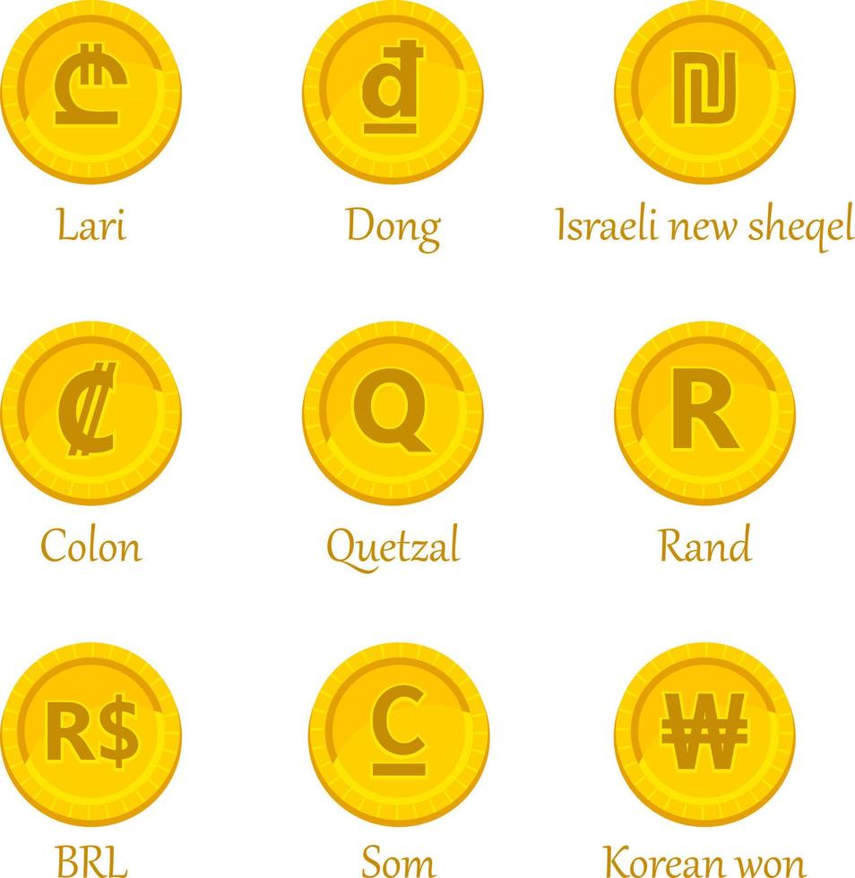 conjunto de icono de monedas de moneda. vector