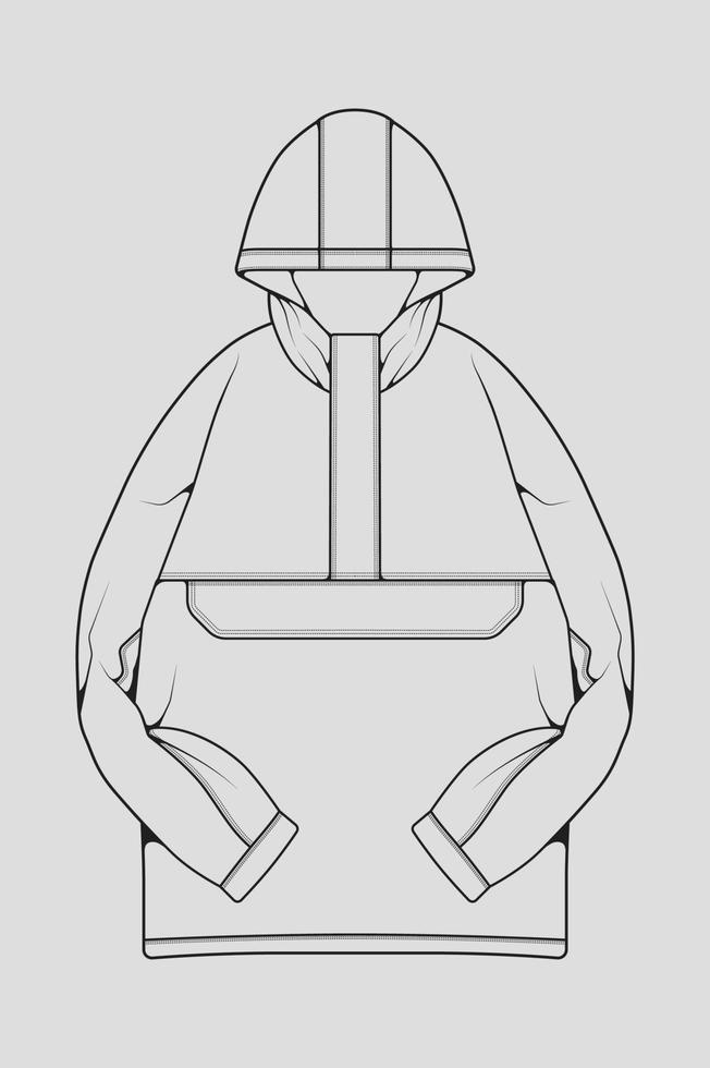 Windbreaker jacket technical fashion illustration sketch, long sleeves, welt pockets. template front sketch jacket, with grey color background. Women, men, unisex. vector